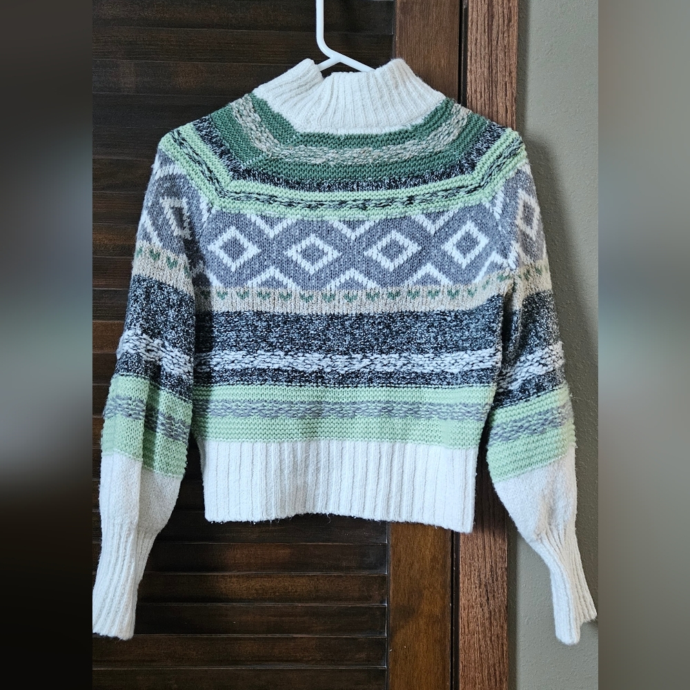 Frye Women's Cowl Neck Sweater - Green, Gray, and Cream - Picture 2 of 4